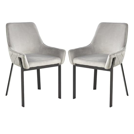 Riva Grey Velvet Dining Chairs With Matt Black Legs In Pair_1
