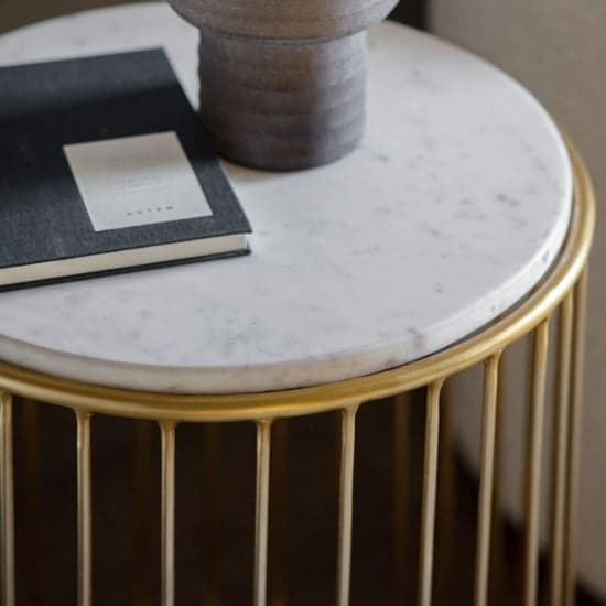 Rugby Marble Top Side Table In White With Gold Metal Frame_2