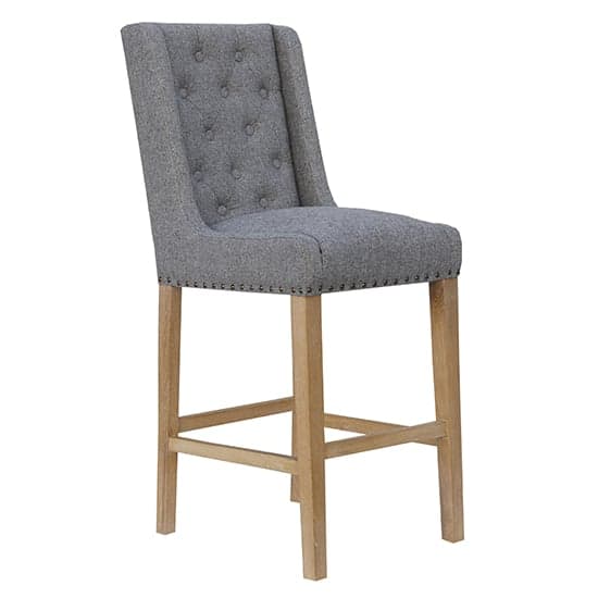Rugeley Fabric Button Back Bar Stool In Light Grey With Studs_1