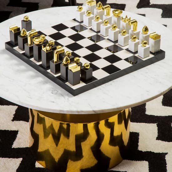 Mekbuda Round White Marble Top Coffee Table With Gold Base Furniture