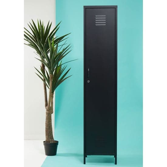 Rumi Tall Metal Locker Storage Cabinet With 1 Door In Black_7