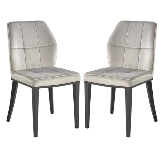 Romano Grey Velvet Dining Chairs With Matt Black Legs In Pair_1