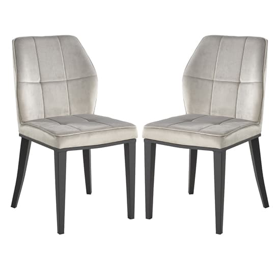 Romano Grey Velvet Dining Chairs With Matt Black Legs In Pair