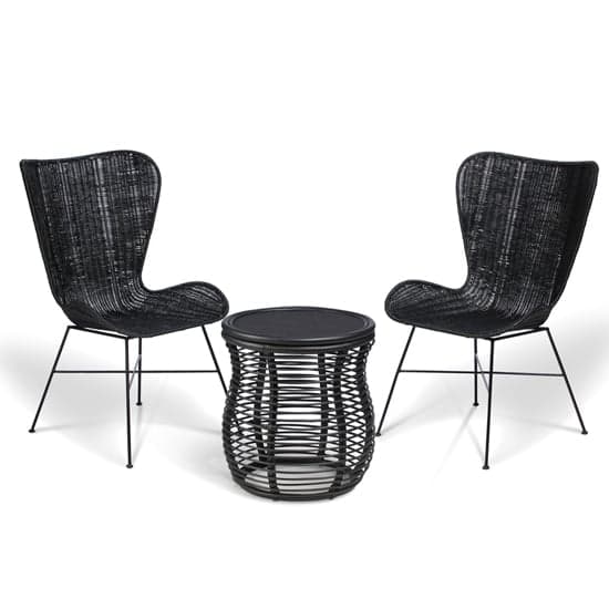 Rybnik Rattan Bistro Set In Black With 2 Puqi Black Wing Chairs_2