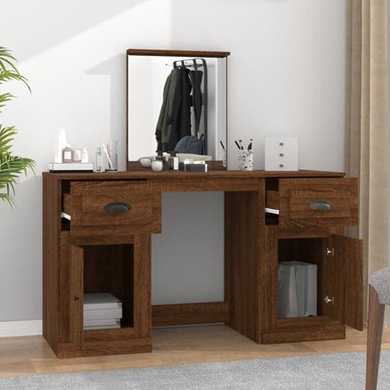 Ryker Wooden Dressing Table With Mirror In Brown Oak_2