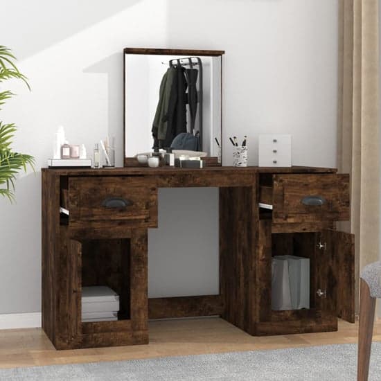 Ryker Wooden Dressing Table With Mirror In Smoked Oak_2
