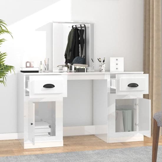 Ryker High Gloss Dressing Table With Mirror In White_2