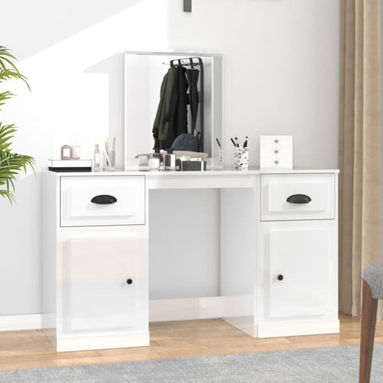 Ryker High Gloss Dressing Table With Mirror In White Furniture in Fashion