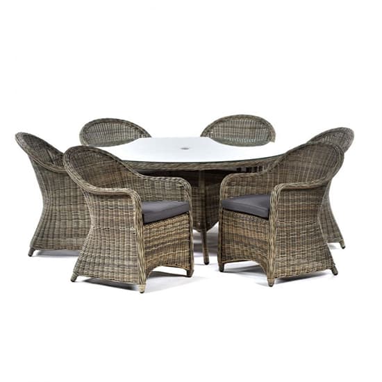 Ryker Outdoor Rattan Round Dining Table And 6 Armchairs Furniture in