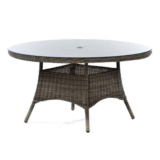 Ryker Rattan Dining Table Large Round In Brown With Glass Top_1