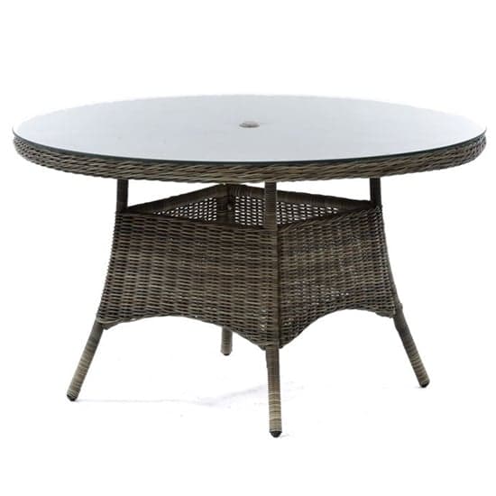 Ryker Rattan Dining Table Round In Brown Weave With Glass Top_1