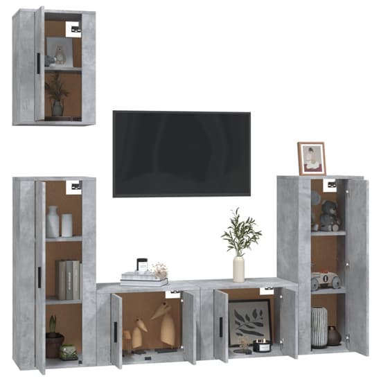 Ryker Wooden Entertainment Unit Wall Hung In Concrete Effect
