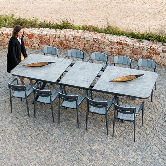 Rykon Outdoor Extending Glass Dining Table In Grey Ceramic Effect_4