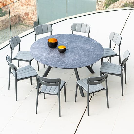 Rykon Grey Ceramic Effect Glass Dining Table With 8 Armchairs_1