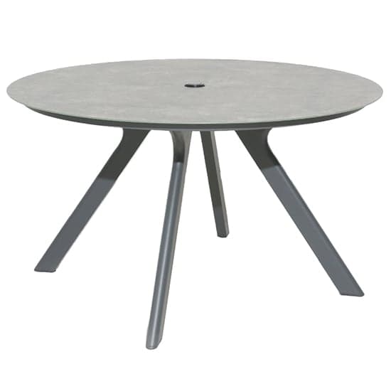 Rykon Outdoor Round Glass Dining Table In Grey Ceramic Effect_1