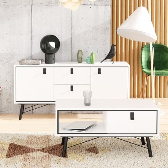 Rynok Wooden Sideboard In Matt White With 2 Doors And 2 Drawer_2