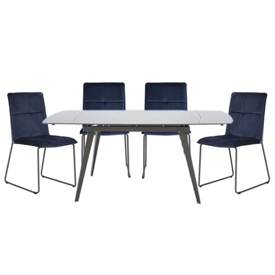 Sabine Cappuccino Extending Dining Table 4 Sorani Blue Chairs_1