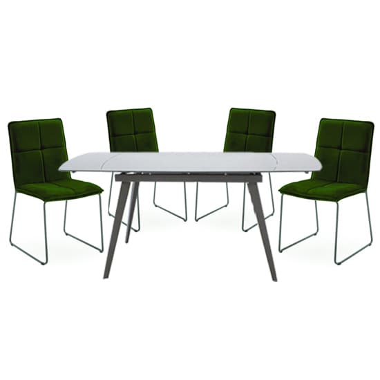 Sabine Cappuccino Extending Dining Table 4 Sorani Green Chairs_1
