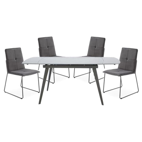 Sabine Cappuccino Extending Dining Table 4 Sorani Grey Chairs_1
