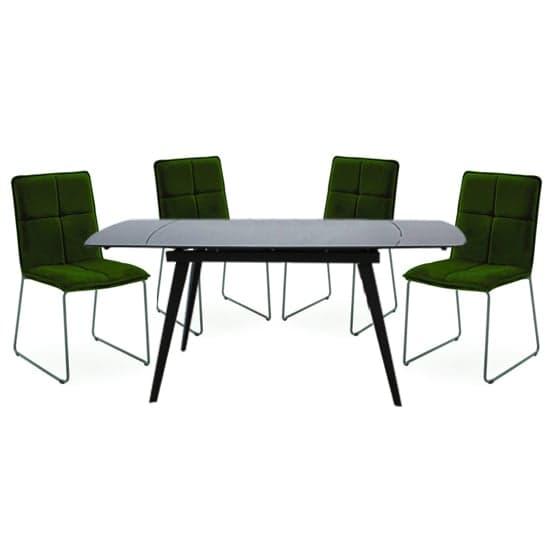 Sabine Grey Extending Dining Table 4 Sorani Green Chairs_1