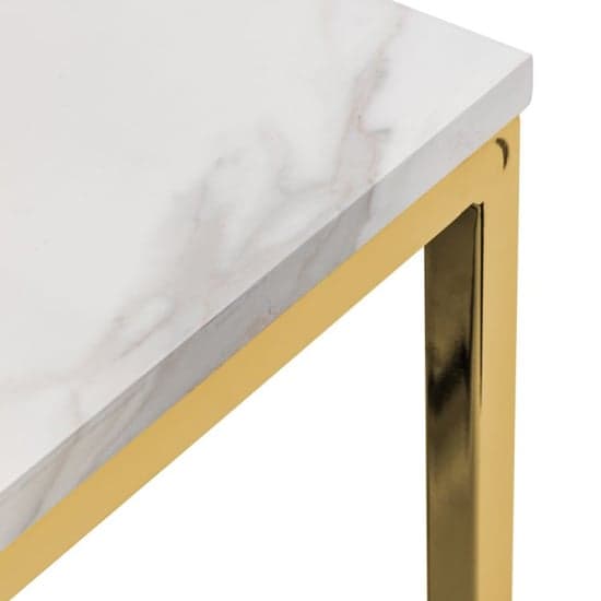 Sable Wooden Dining Table In White Marble Effect With Gold Legs_2