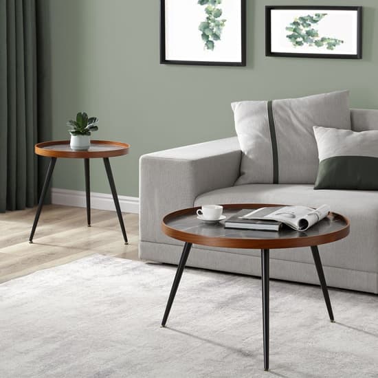 Sabri Wooden Coffee Table Round In Black Marble Effect Furniture in