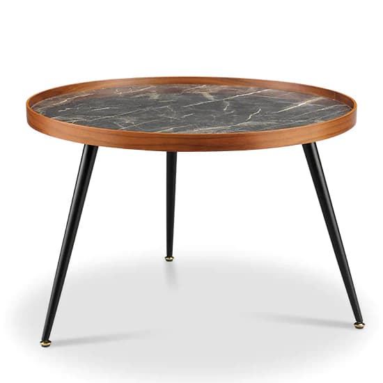 Sabri Wooden Coffee Table Round In Black Marble Effect Furniture in Fashion