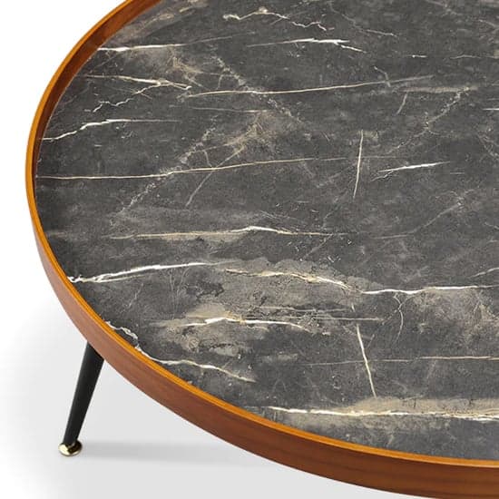 Sabri Wooden Coffee Table Round In Black Marble Effect Furniture in