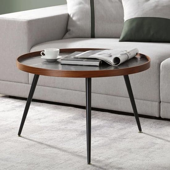 Sabri Wooden Coffee Table Round In Black Marble Effect_1