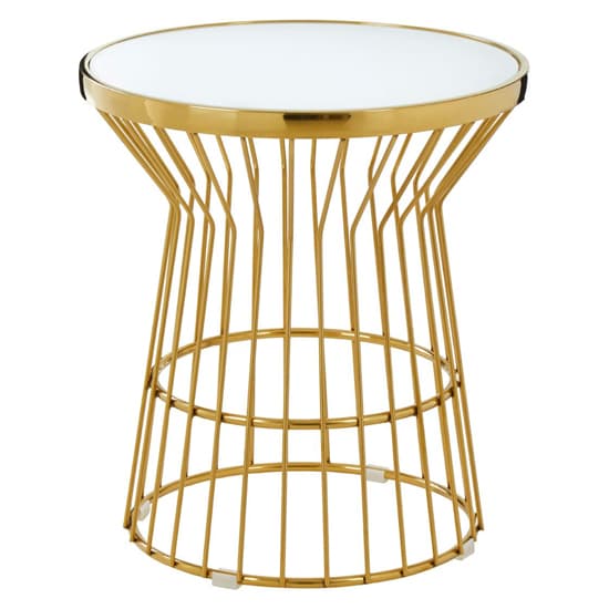 Saclateni Round White Glass Top Side Table With Gold Base_2