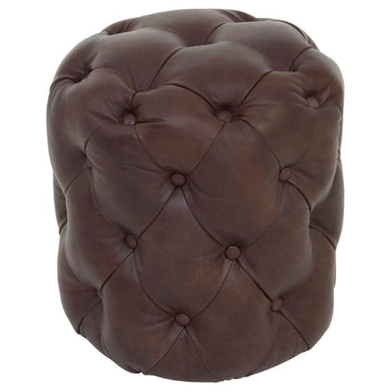 Sadalmelik Round Upholstered Leather Stool In Brown_2