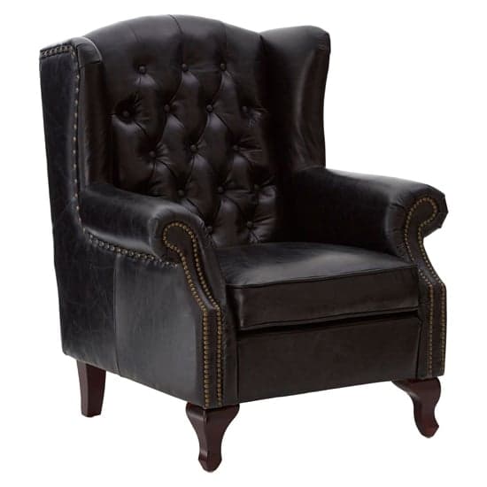 Sadalmelik Upholstered Leather Scroll Armchair In Black