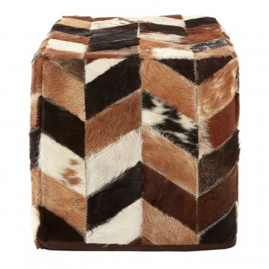 Safire Leather Patchwork Pouffe In Brown And Black_2
