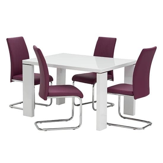 Sako Small Glass White Dining Table 4 Montila Purple Chairs_1