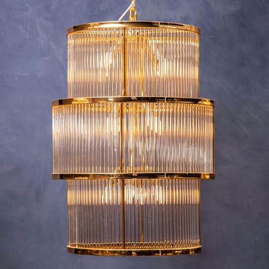 Salas Large Ribbed Pattern 3 Tier Chandelier Light In Gold_3