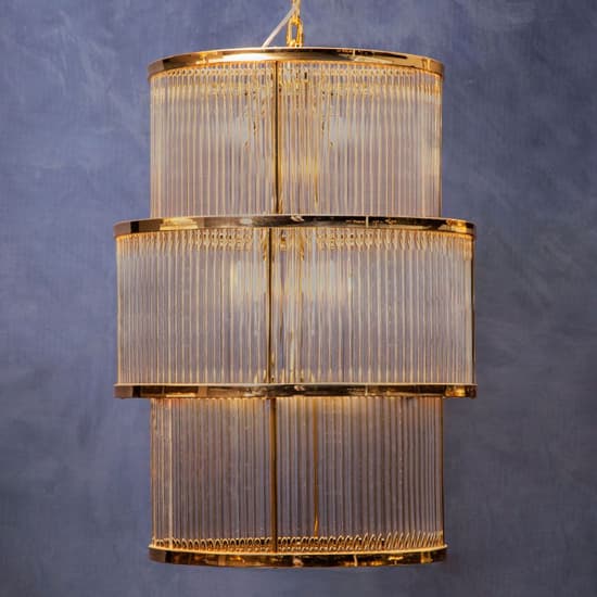 Salas Large Ribbed Pattern 3 Tier Chandelier Light In Gold_4