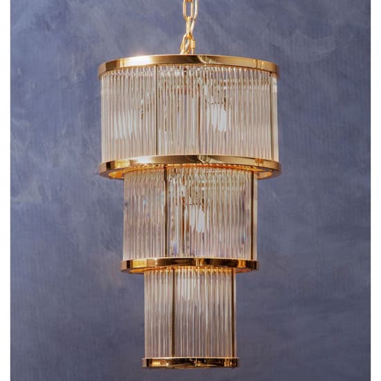 Salas Small Ribbed Pattern 3 Tier Chandelier Light In Gold_4