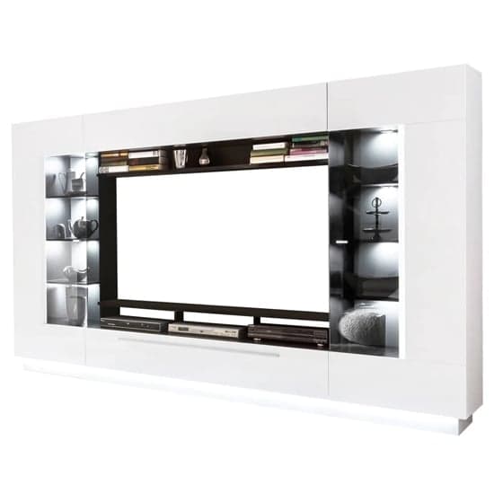 Salina High Gloss Entertainment Unit In White With LED Lighting_2
