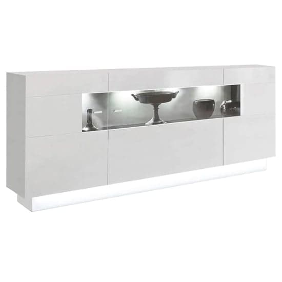 Salina High Gloss Sideboard 3 Doors In White With LED Lighting_2