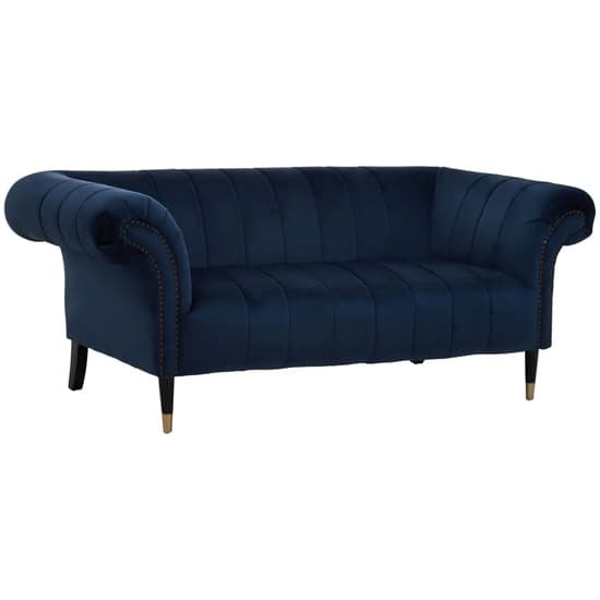 Salta Velvet 2 Seater Sofa In Midnight Blue With Pointed Legs_2