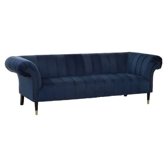 Salta Velvet 3 Seater Sofa In Midnight Blue With Pointed Legs_2