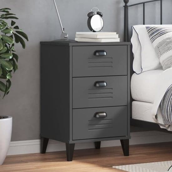 Widnes Wooden Bedside Cabinet With 3 Drawers In Anthracite Grey_1