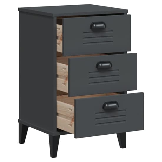 Widnes Wooden Bedside With 3 Drawers In Anthracite Grey