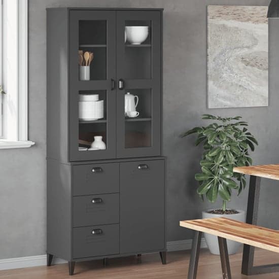 Widnes Wooden Display Cabinet With 3 Doors In Anthracite Grey_1