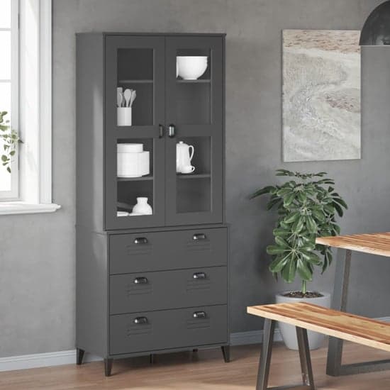 Widnes Wooden Display Cabinet With 3 Drawers In Anthracite Grey_1