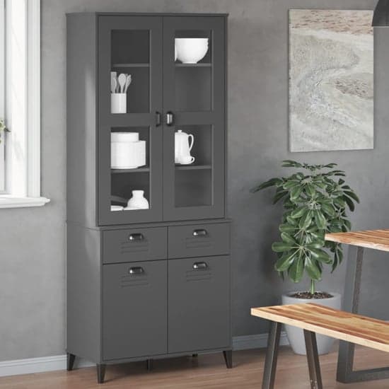 Widnes Wooden Display Cabinet With 4 Doors In Anthracite Grey_1