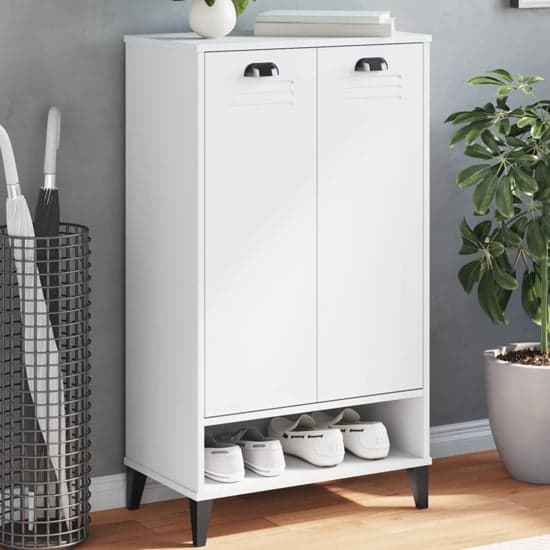 Widnes Wooden Shoe Storage Cabinet With 2 Doors In White_1