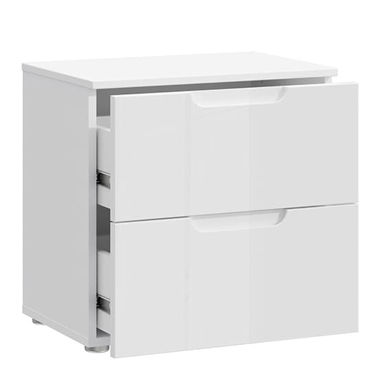 Salter High Gloss Bedside Cabinet 2 Drawers In White_4