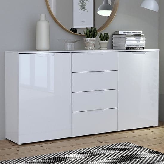 Salter High Gloss Sideboard 2 Doors 4 Drawers In White_1