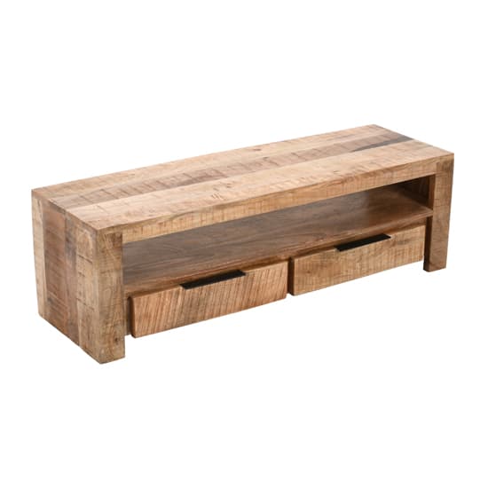 Salter Solid Mangowood Small TV Stand 2 Drawers In Rough Swan_3